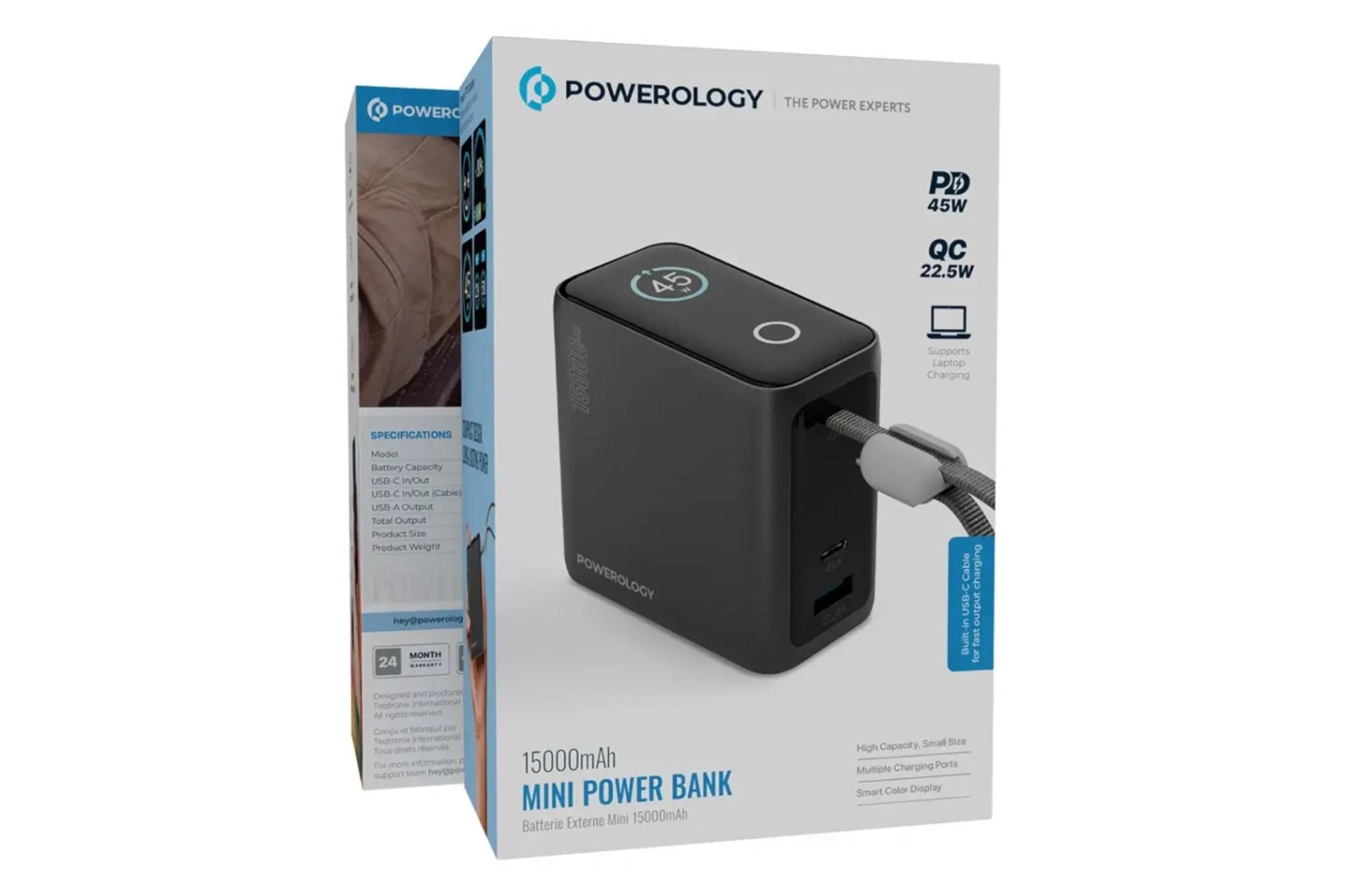 جعبه پاور بانک پاورولوجی Powerology Mini 15000mAh مشکی