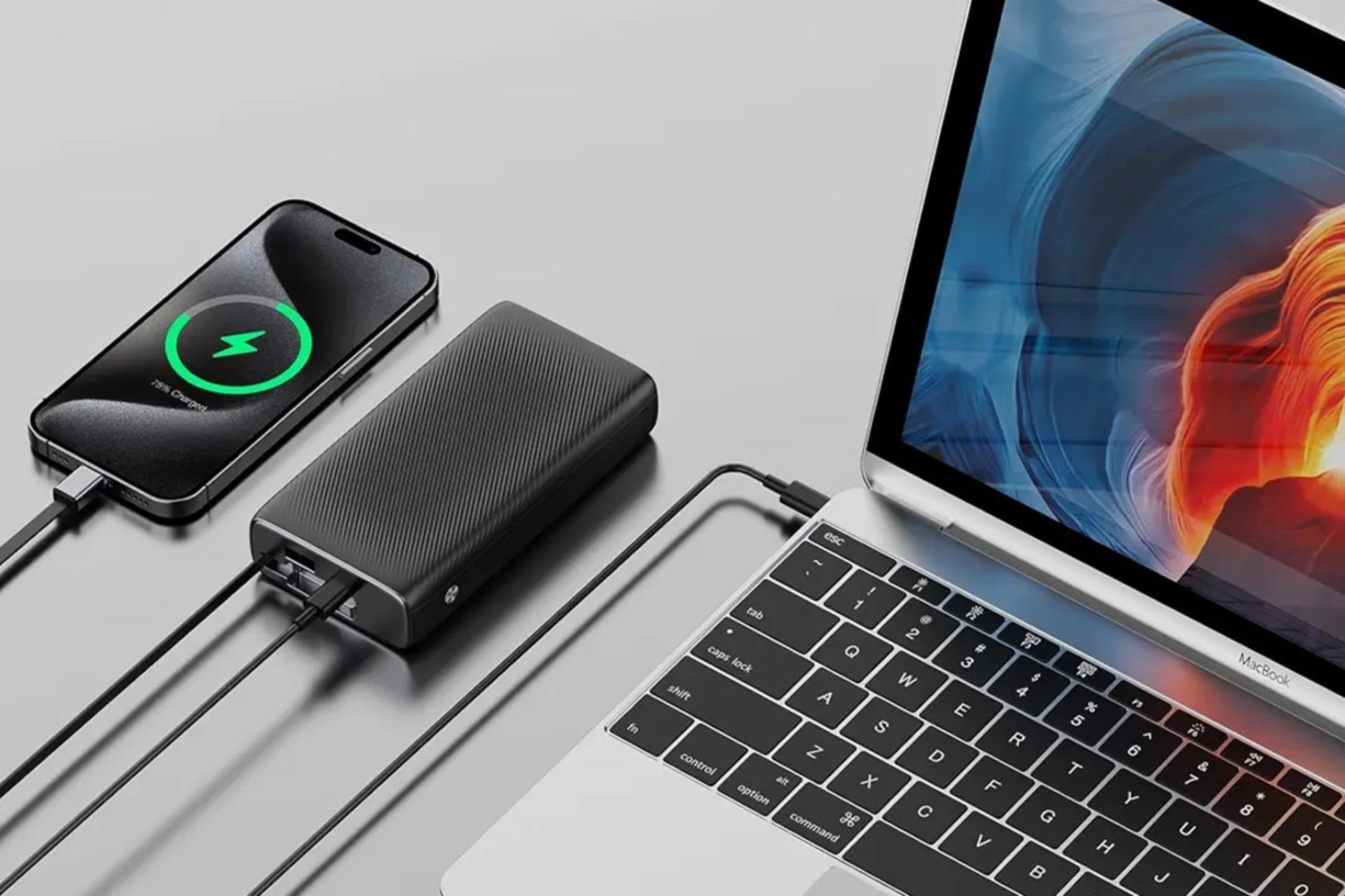 پاور بانک پاورولوجی Powerology PPBCHA72 20000mAh در حال شارژ