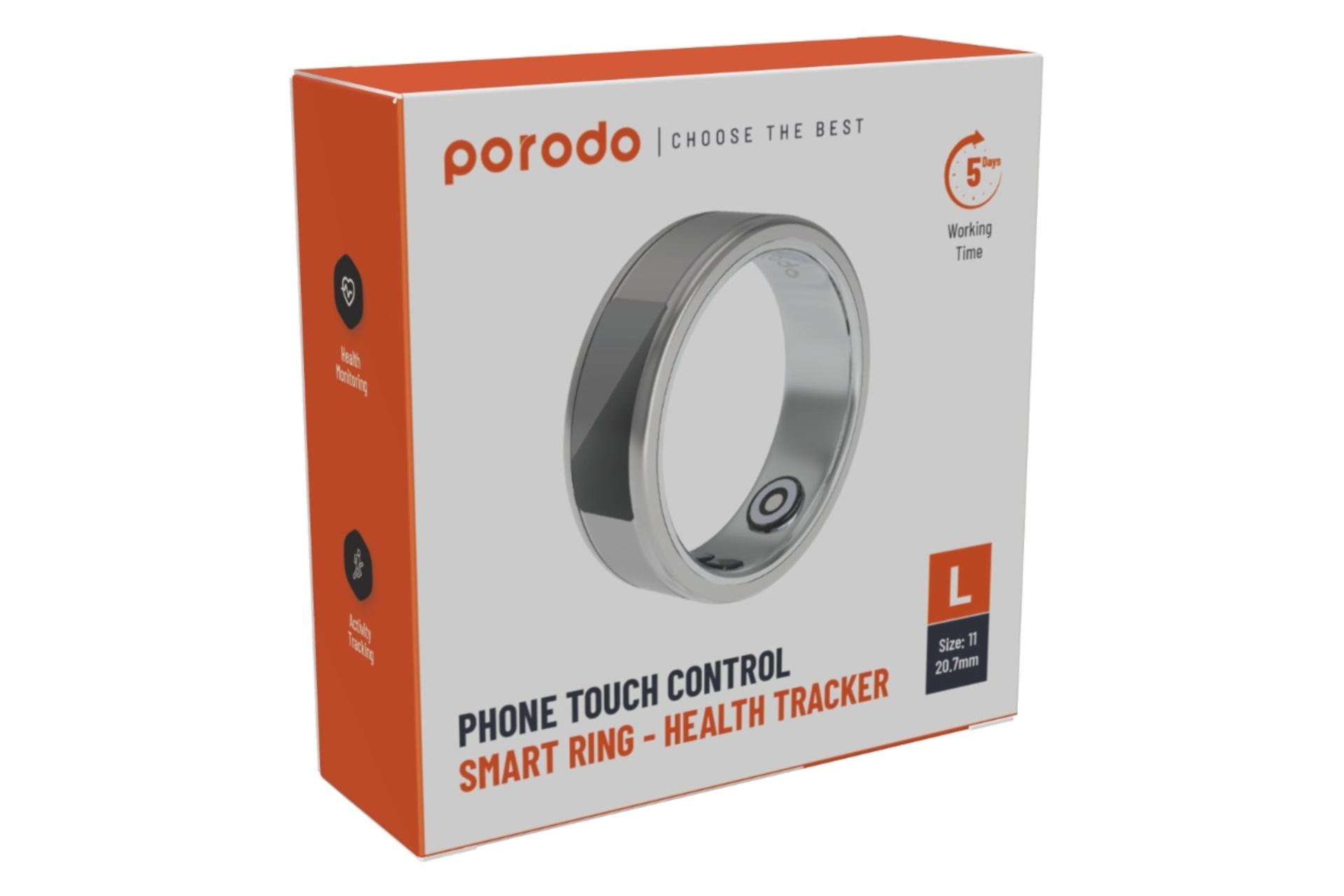 جعبه حلقه هوشمند پرودو Porodo Smart Wearable Ring with Touch Function نقره ای