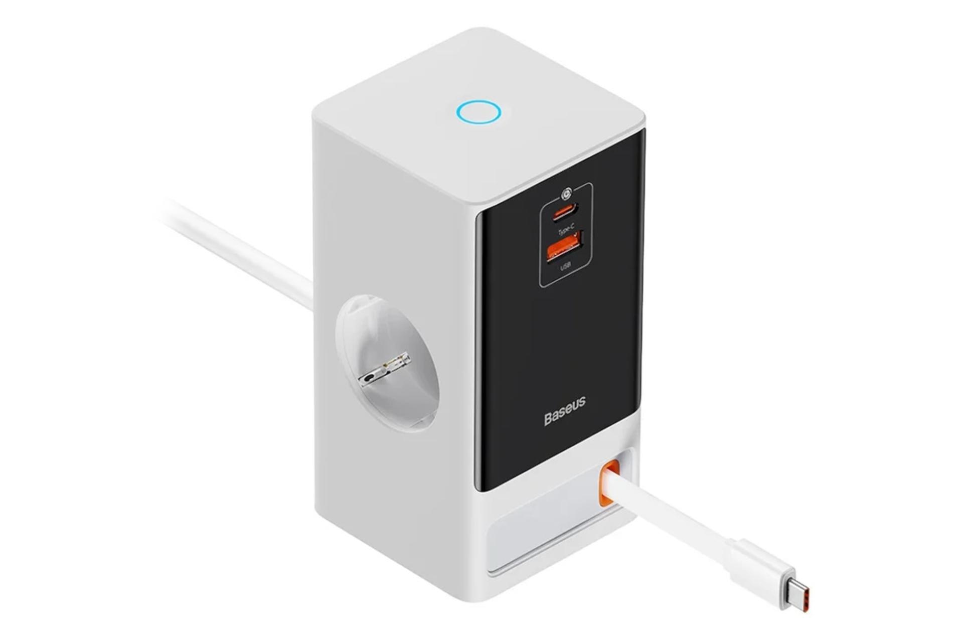 سمت چپ شارژر باسئوس Baseus PowerCombo Digital PowerStrip 65W سفید