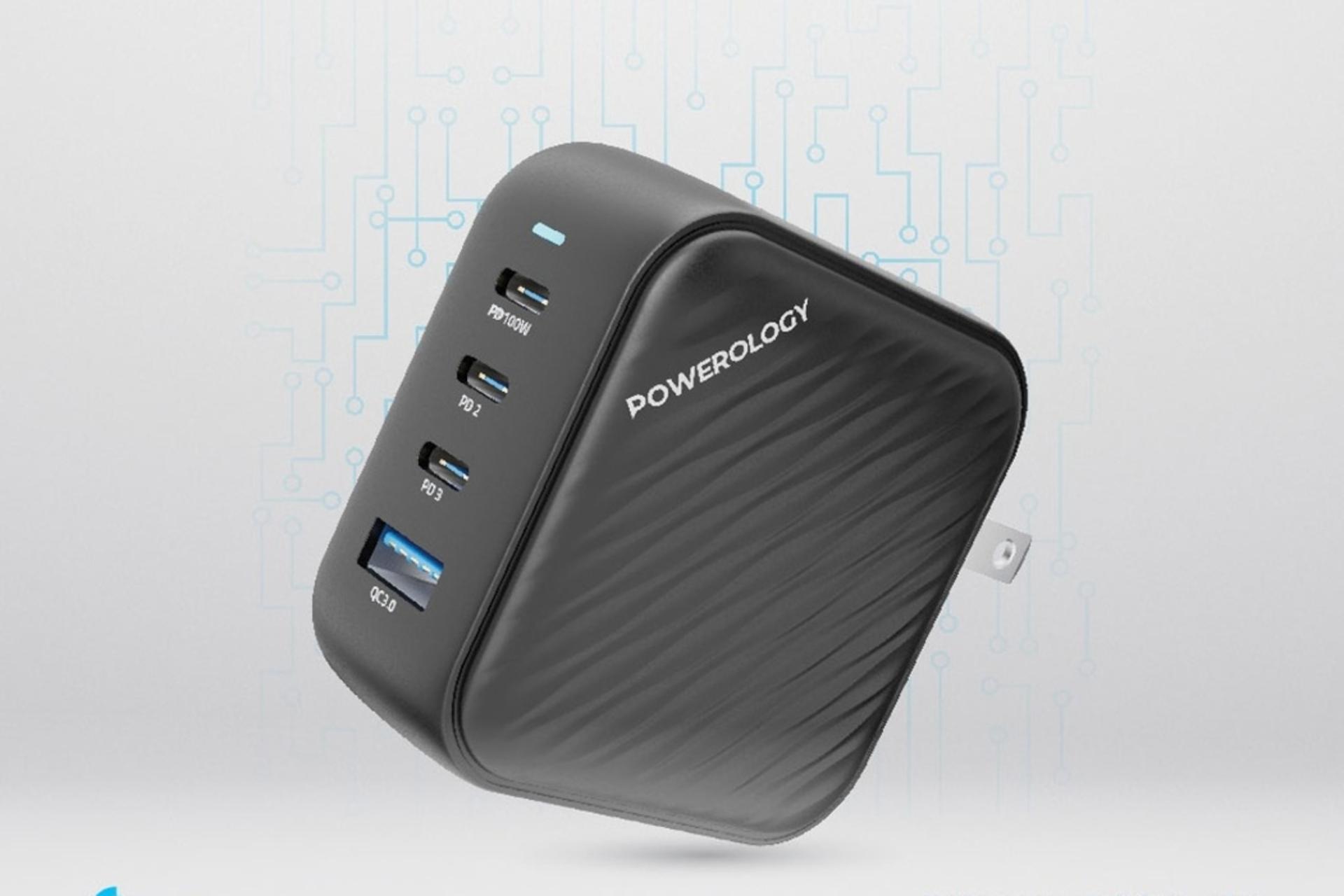 شارژر پاورولوجی Powerology 100W Triple World Travel Kit PWC006 از نمای کناری