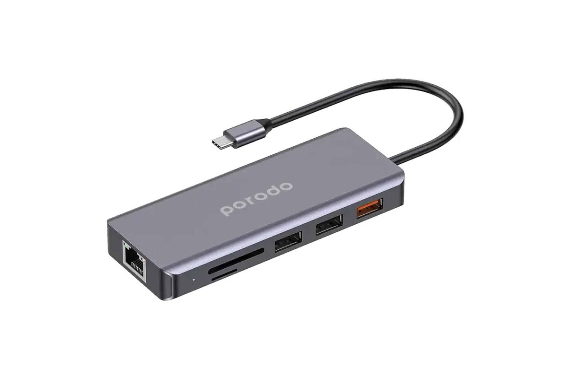 هاب USB هاب USB-C پرودو 9 پورت مدل Porodo PD-91CHB-GY از نمای جانبی