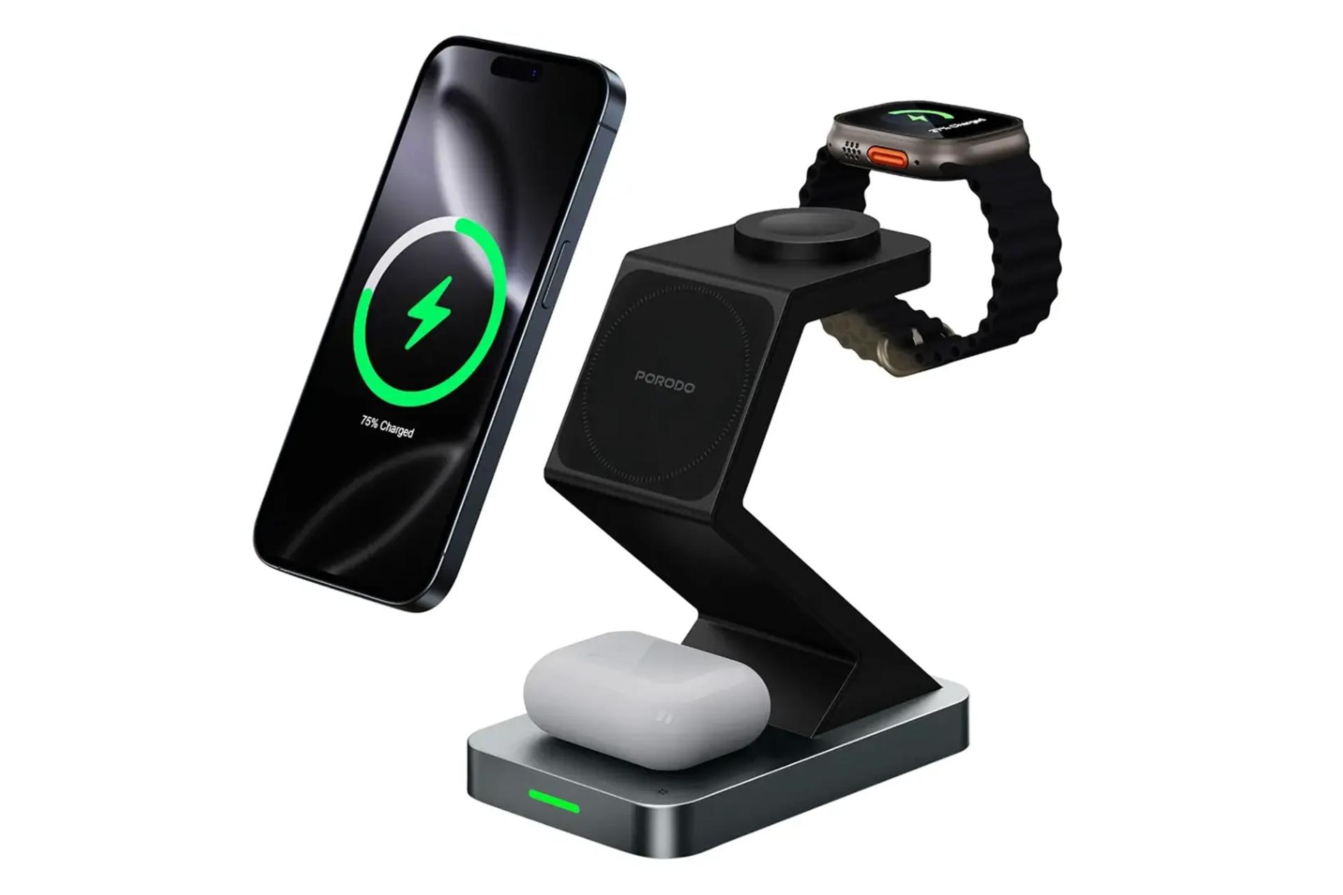 شارژر پرودو Porodo 4-In-1 Powerdock PDXHX3 در حال شارژ