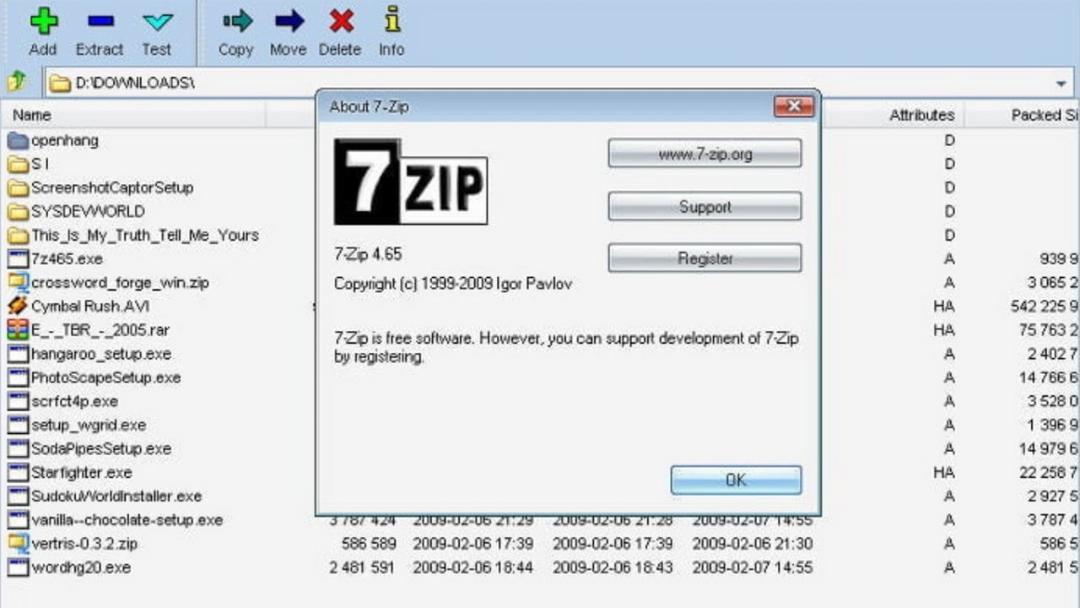 تصویری از محیط کاربری نرم‌افزار  7-Zip