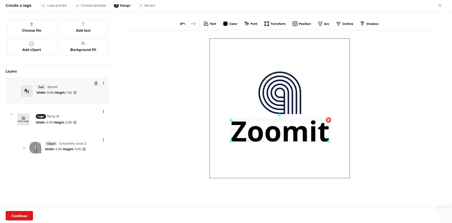 لوگوی آماده شده از زومیت در سایت Printful Logo Maker