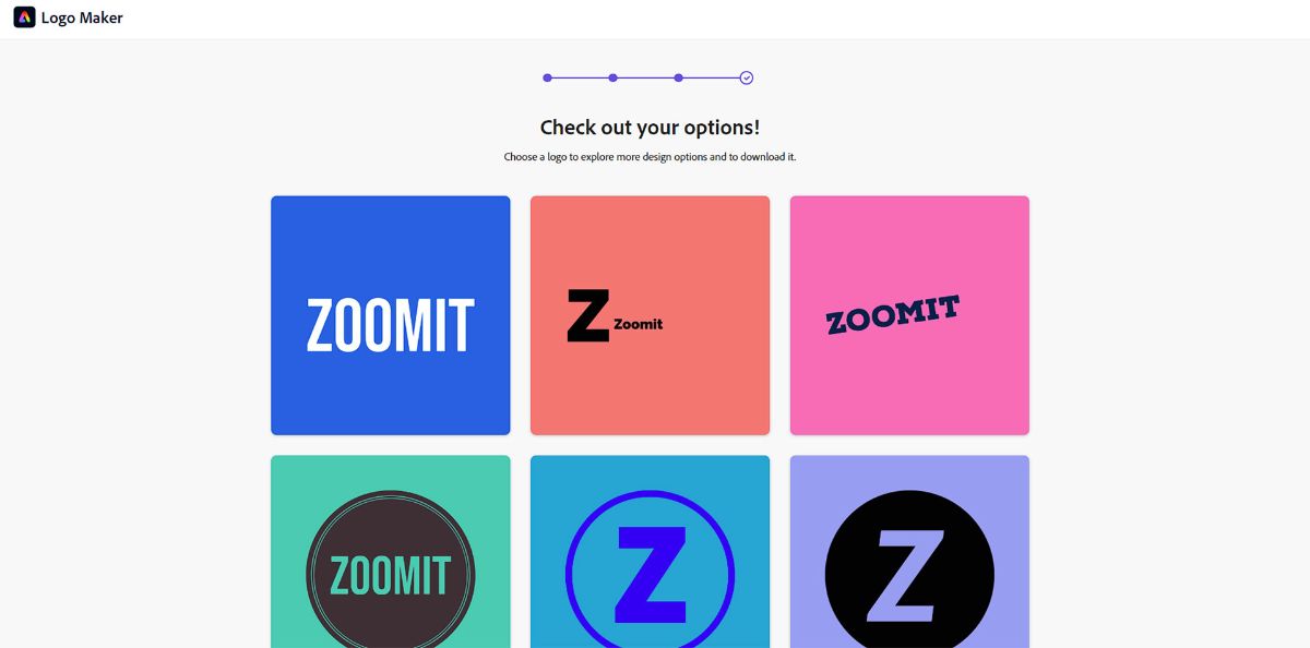 Some ready-made color logo samples from Zoomit on Adobe Express site