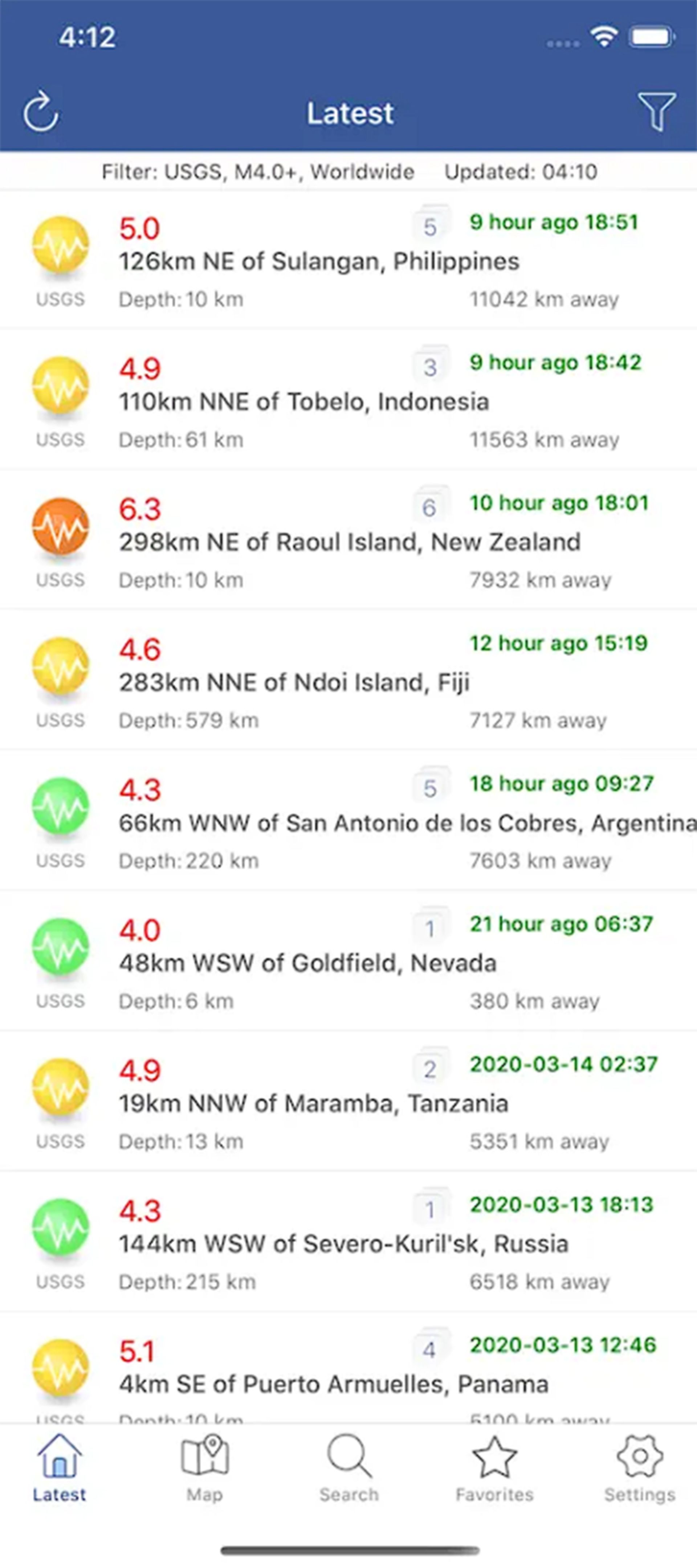 صفحه اطلاعات زلزله های مختلف در زمین 