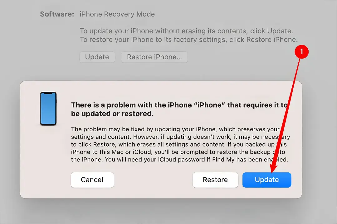 استفاده از گزینه‌ی Update قبل از گزینه‌ی Restore