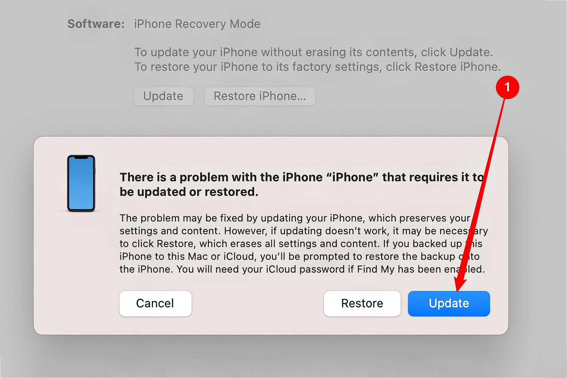 استفاده از گزینه‌ی Update قبل از گزینه‌ی Restore