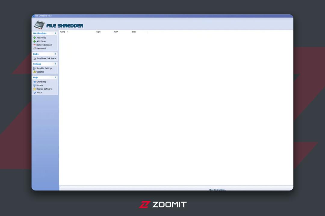 پنجره نرم افزار File shredder