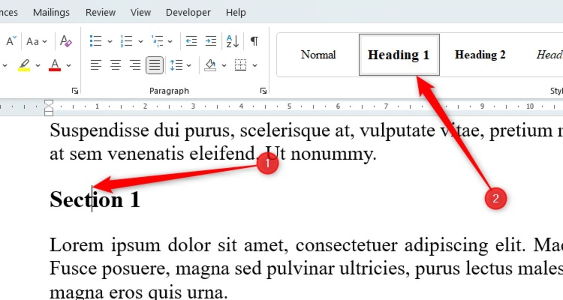 Heading Style ها در تب Home برنامه‌ی ورد