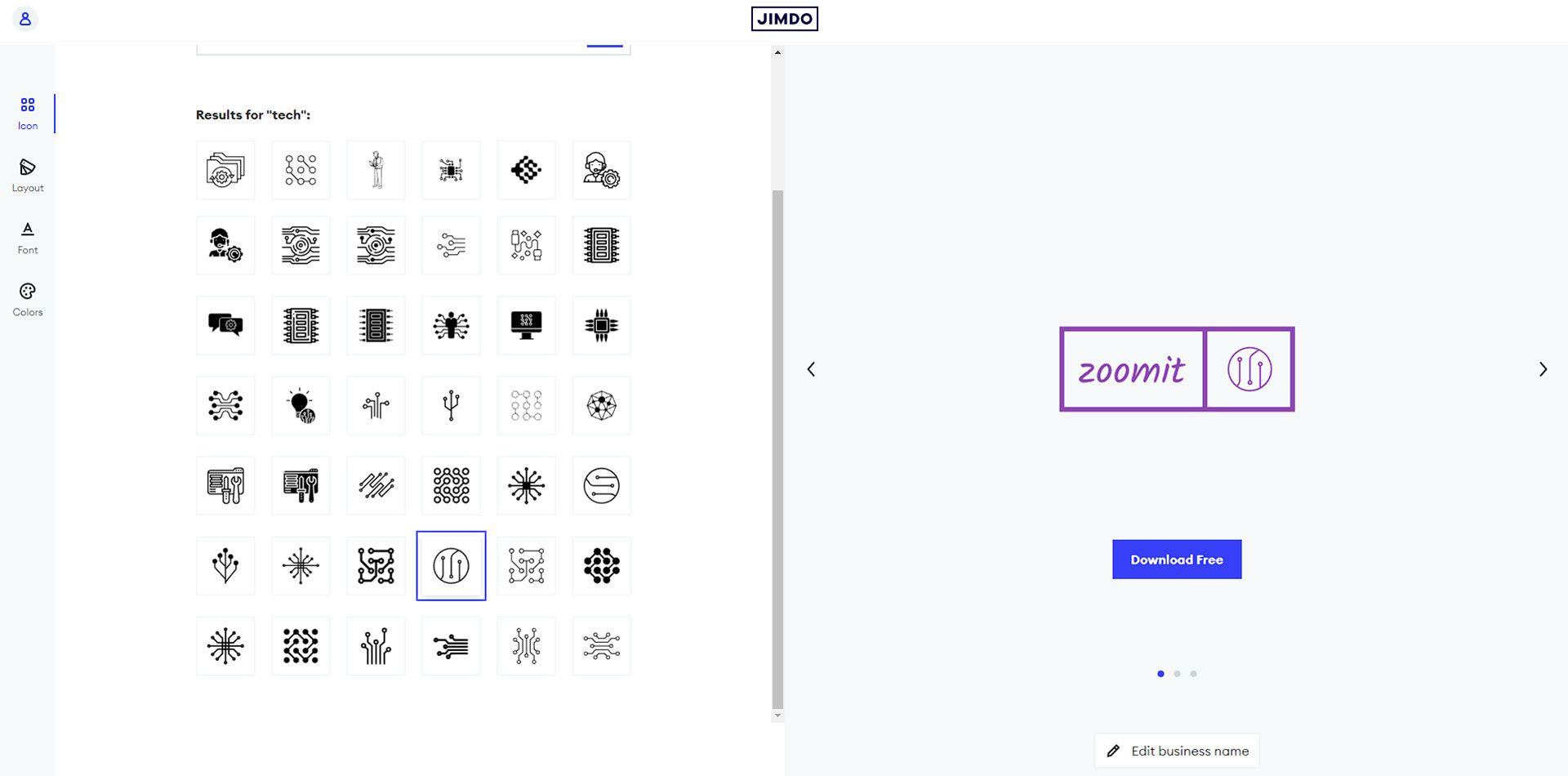 نمایش آیکون‌های مختلف هنگام ساخت لوگو در سایت Jimdo