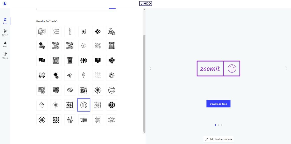 Displaying different icons when creating a logo on the Jimdo site