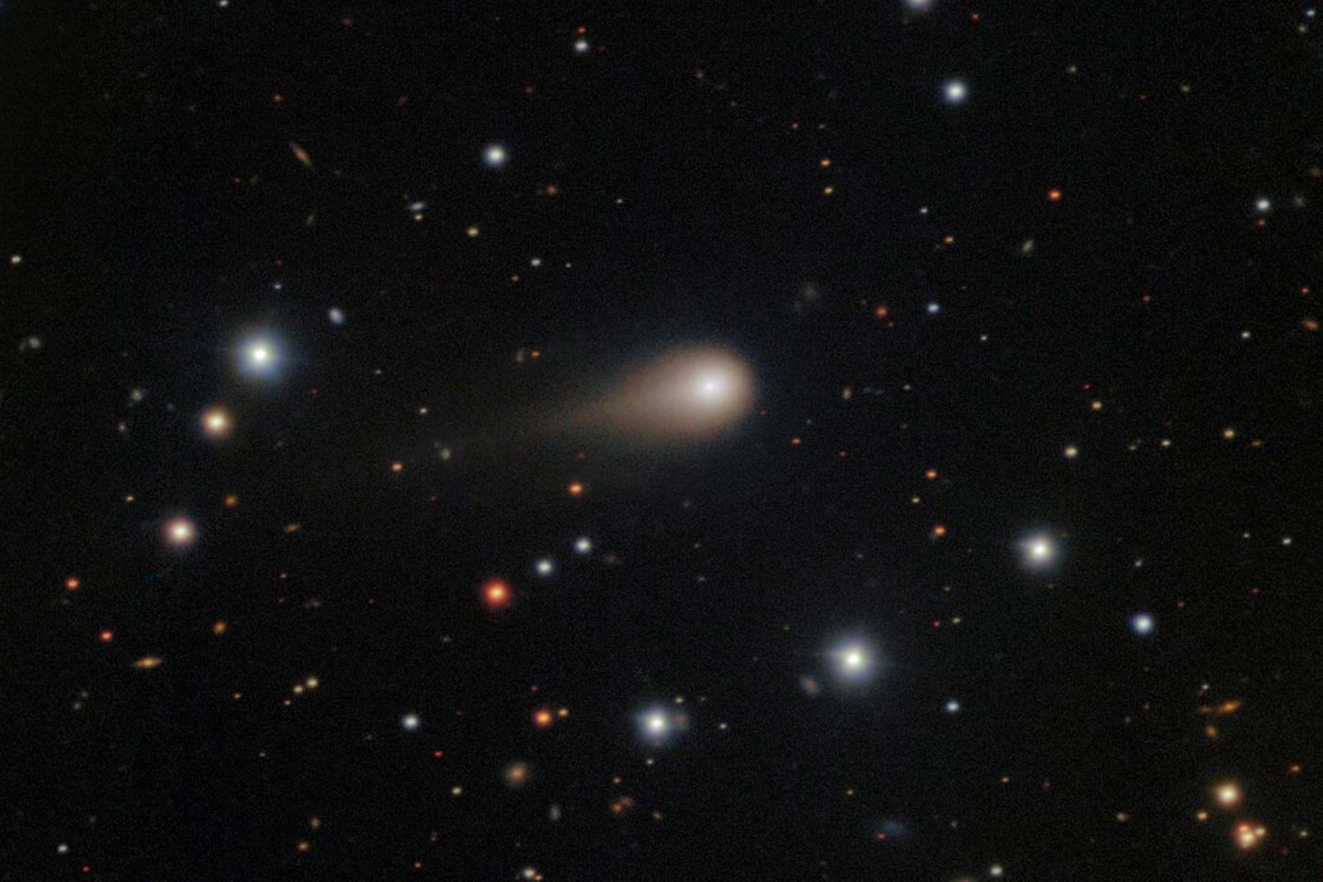 عکسی از دنباله‌دار 3I/ATLAS با دم بلندش که در فضا امتداد دارد