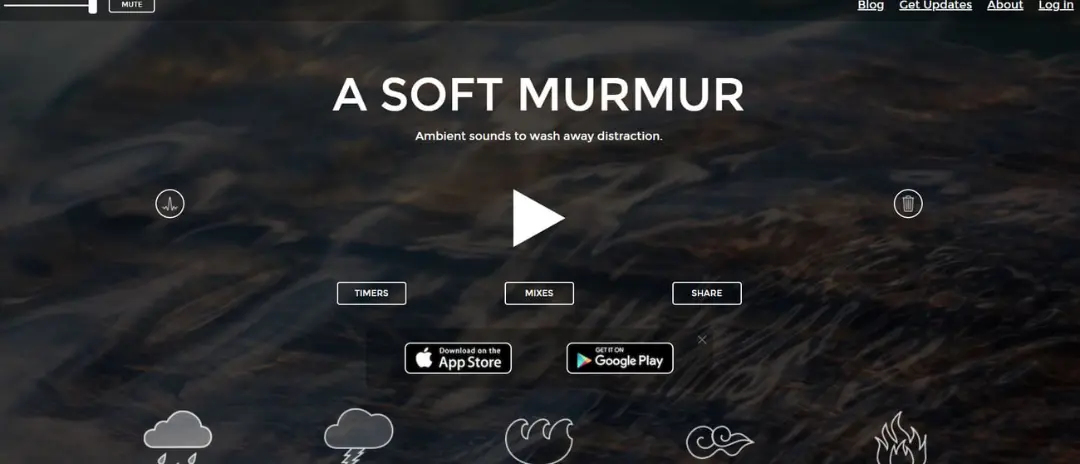 رابط کاربری وب‌سایت A Soft Murmur برای پخش صداهای محیطی