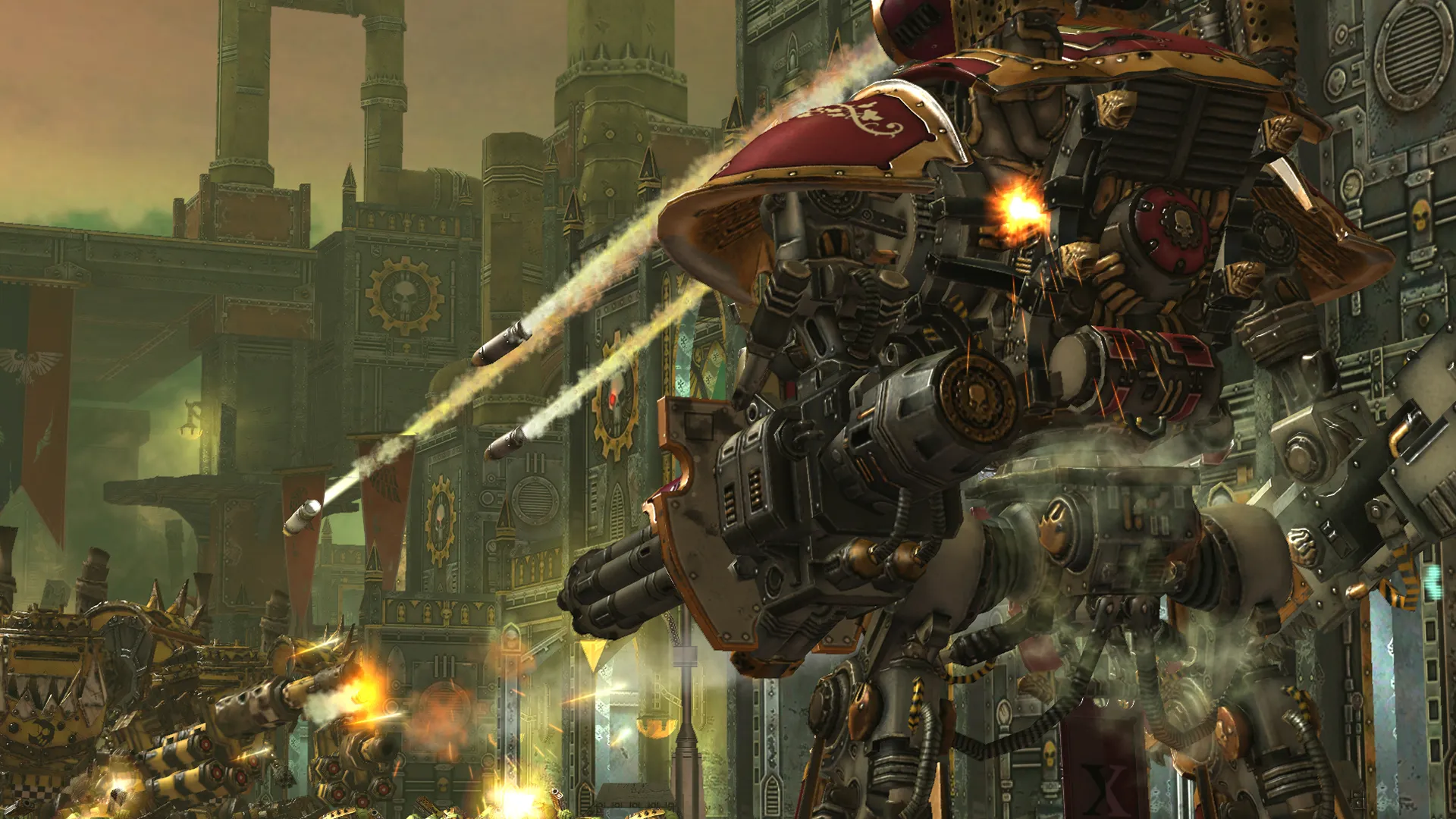 محیط بازی War Hammer و رباتی که در حال شلیک به دشمنان است