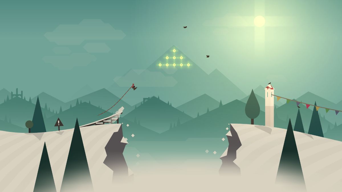 محیط بازی Alto's Adventure که فردی در حال اسکی روی برف را نشان می دهد