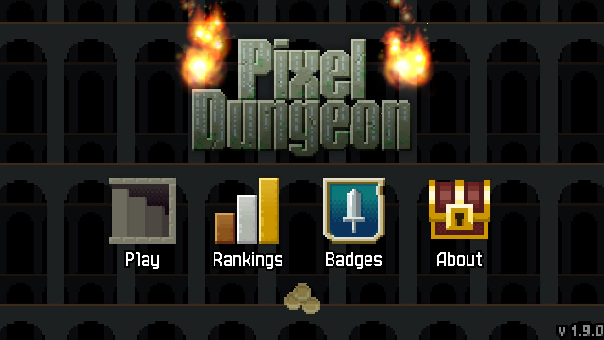 محیط بازی Pixel Dungeon که آیکون های مختلف پیکسلی را نشان می دهد