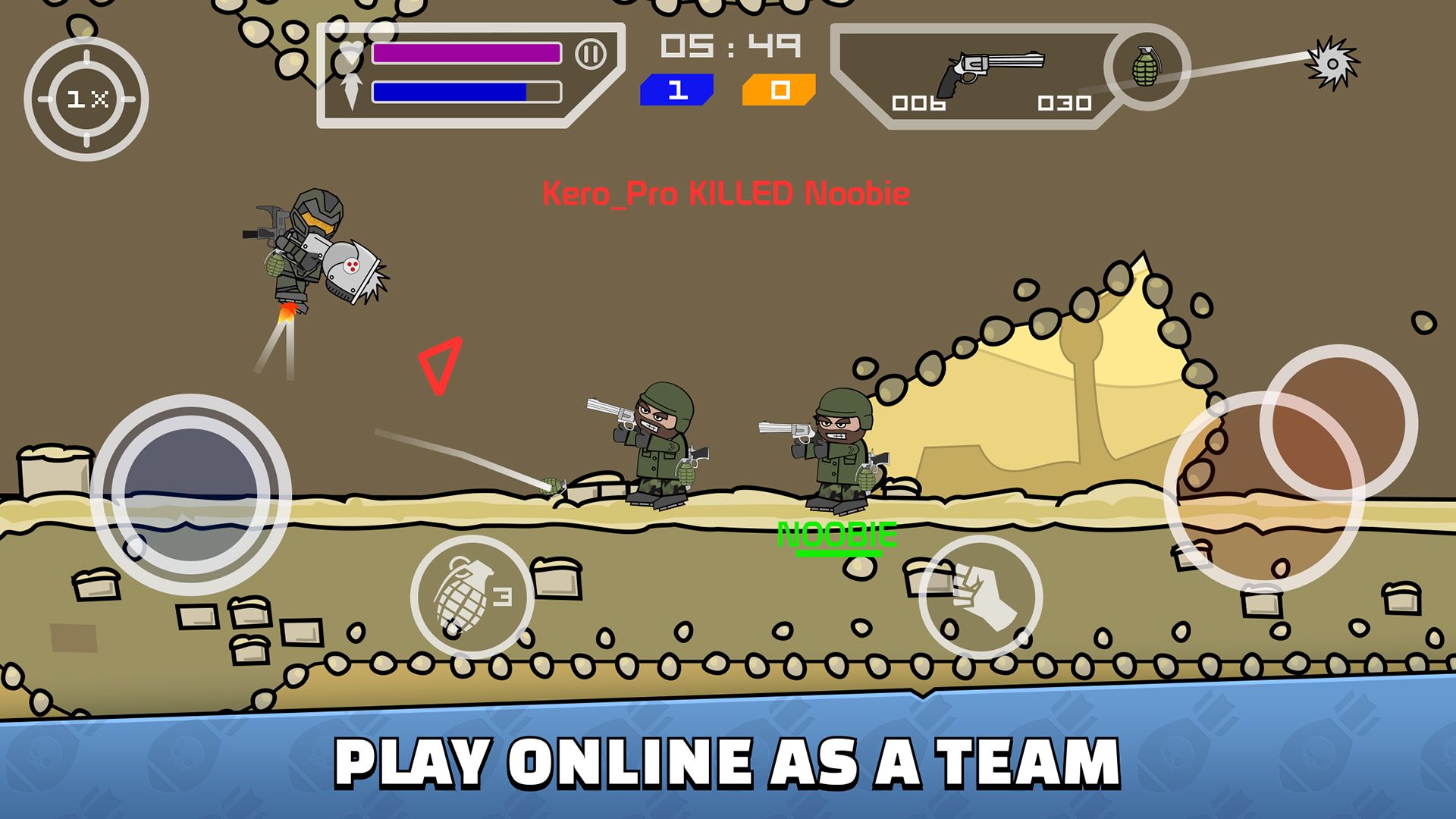 افرادی در حال تیراندازی به یکدیگر در محیط بازی Doodle Army 2