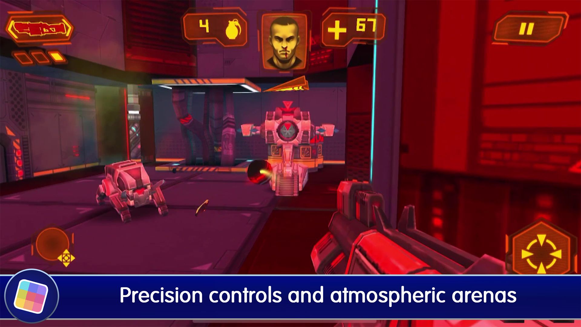 اسلحه ای رو به دشمن که در محیط بازی Neon Shadow دیده می‌شود