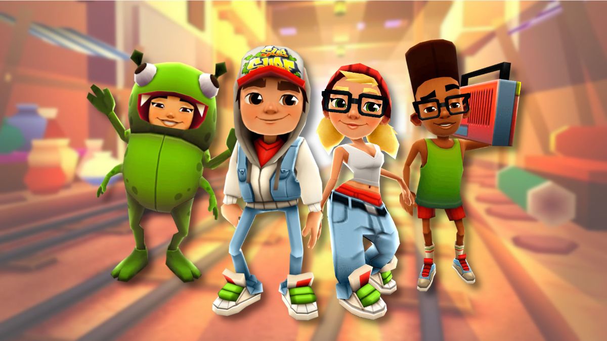 کاور بازی Subway Surfers که کاراکترهای اصلی و فرعی را به نمایش می‌گذارد