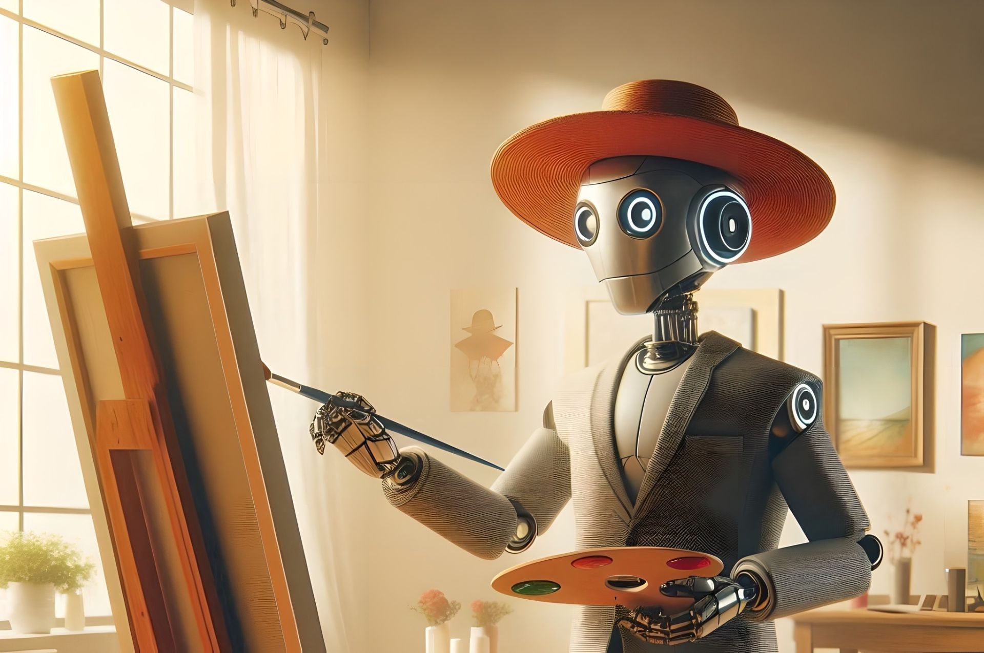 تصویر هوش مصنوعی از یک ربات در حال کشیدن نقاشی