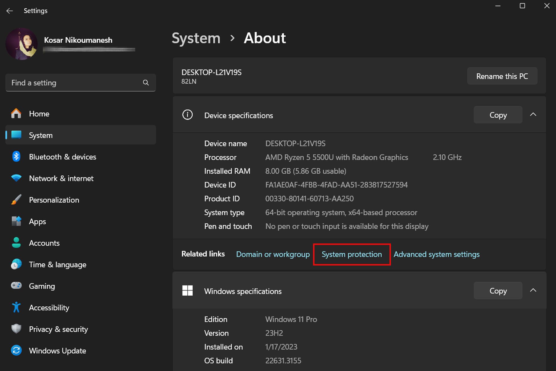 تنظیمات About System