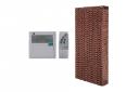 پد سلولزی کولر آبی آبسال Absal AC/AX130 در کنار ریموت کنترل و نمایشگر دیواری