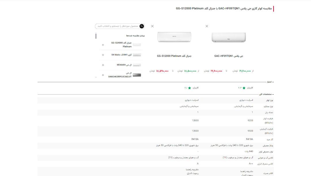 مقایسه مشخصات و قیمت دو کولر گازی در بخش محصولات زومیت