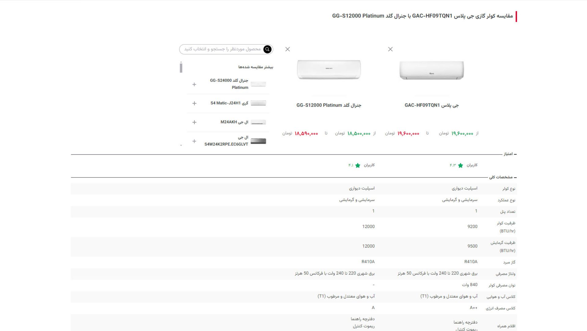 مقایسه مشخصات و قیمت دو کولر گازی در بخش محصولات زومیت