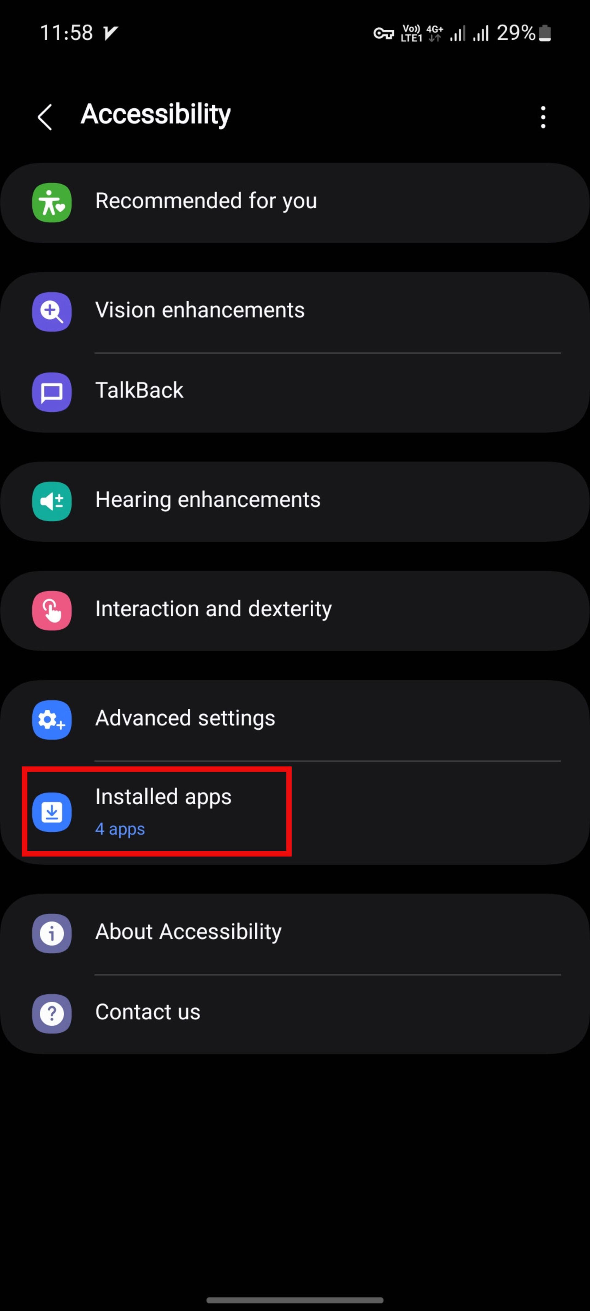 منوی Accessibility