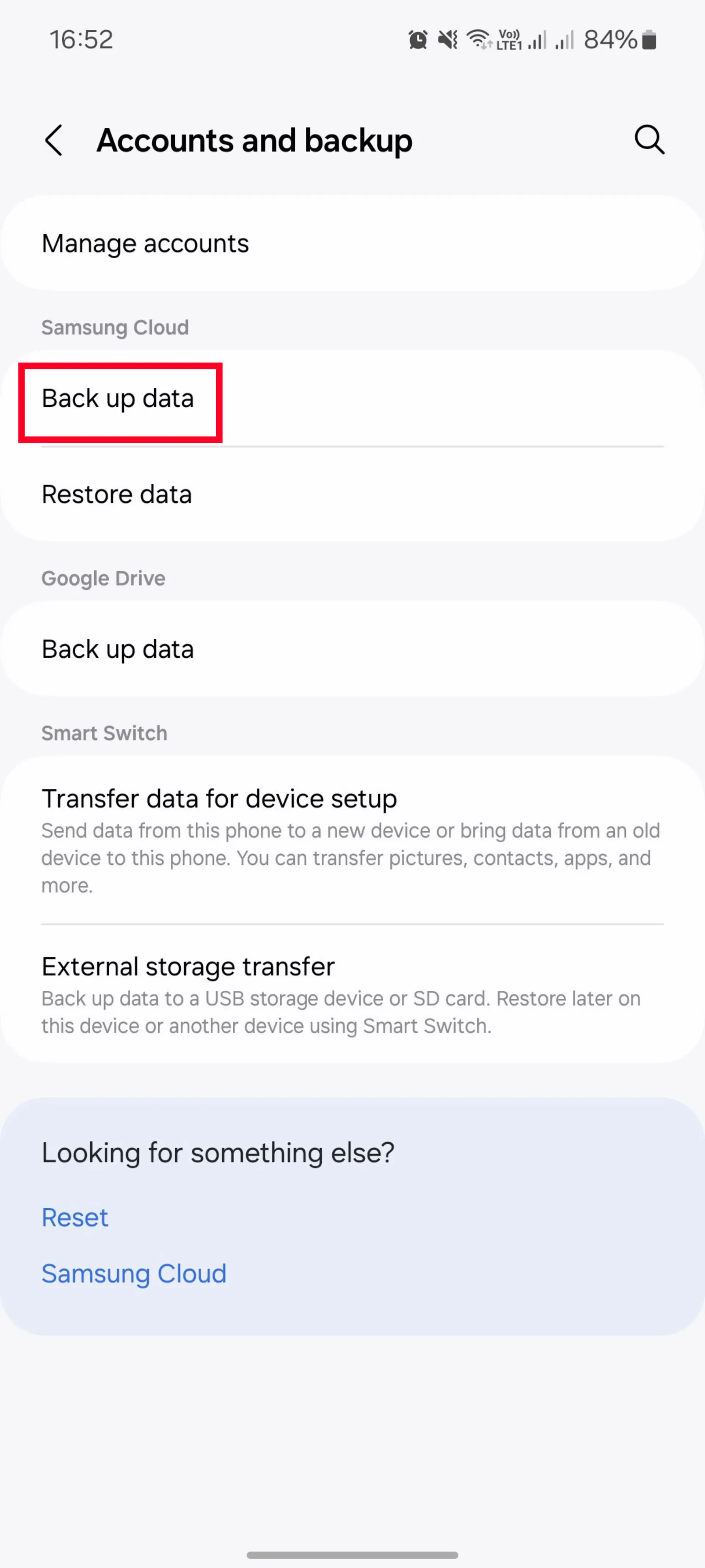 تنظیمات Account and backup