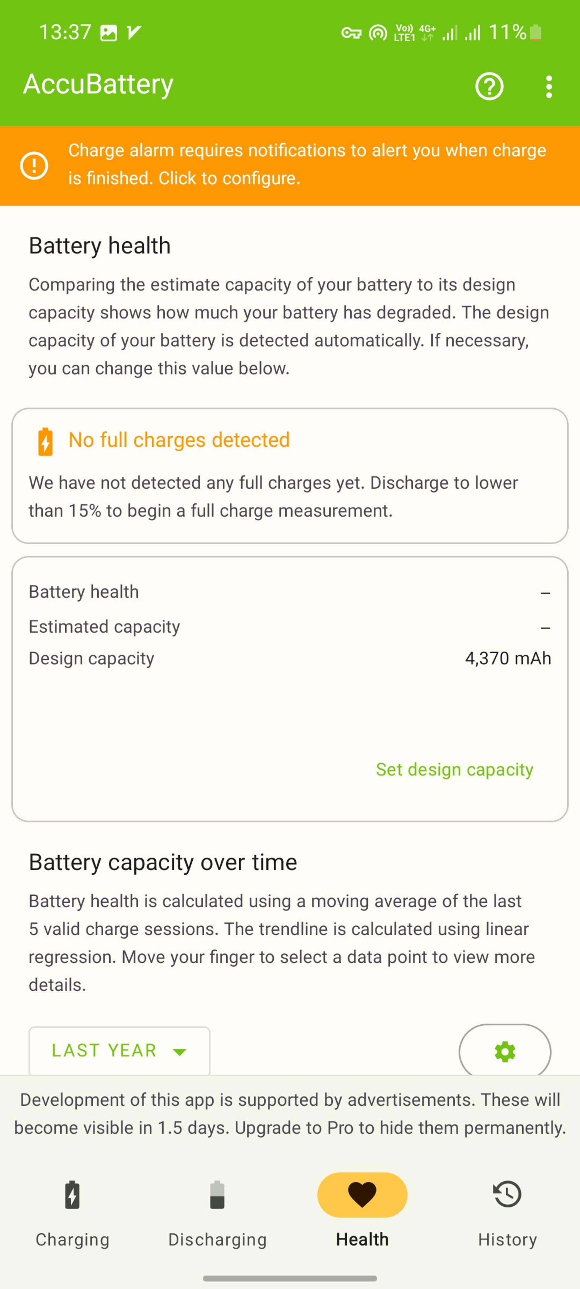 محیط برنامه‌ی Accubattery