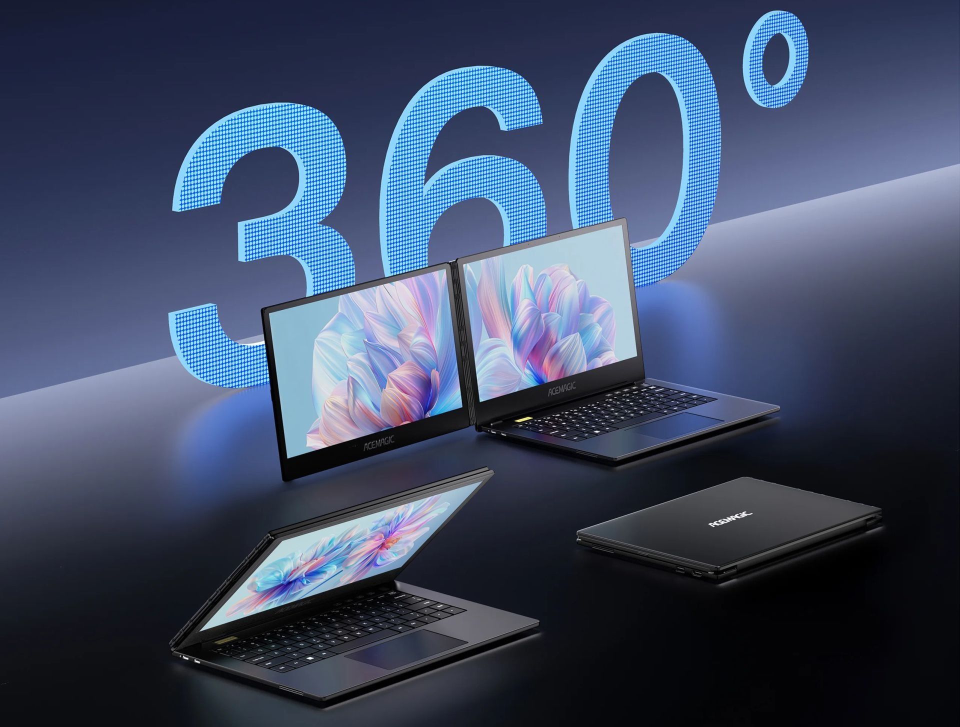 لپ تاپ acemagic x1 با دو نمایشگر افقی ۳۶۰ درجه باز می شود