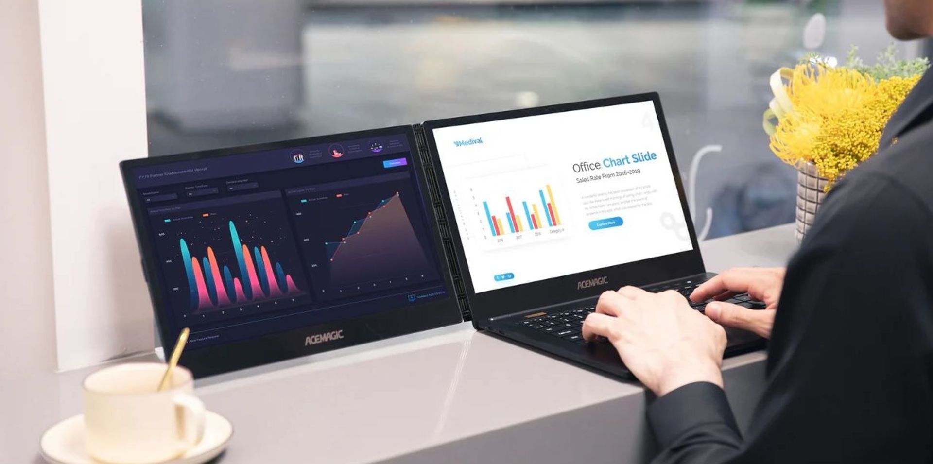 لپ تاپ acemagic x1 با دو نمایشگر افقی