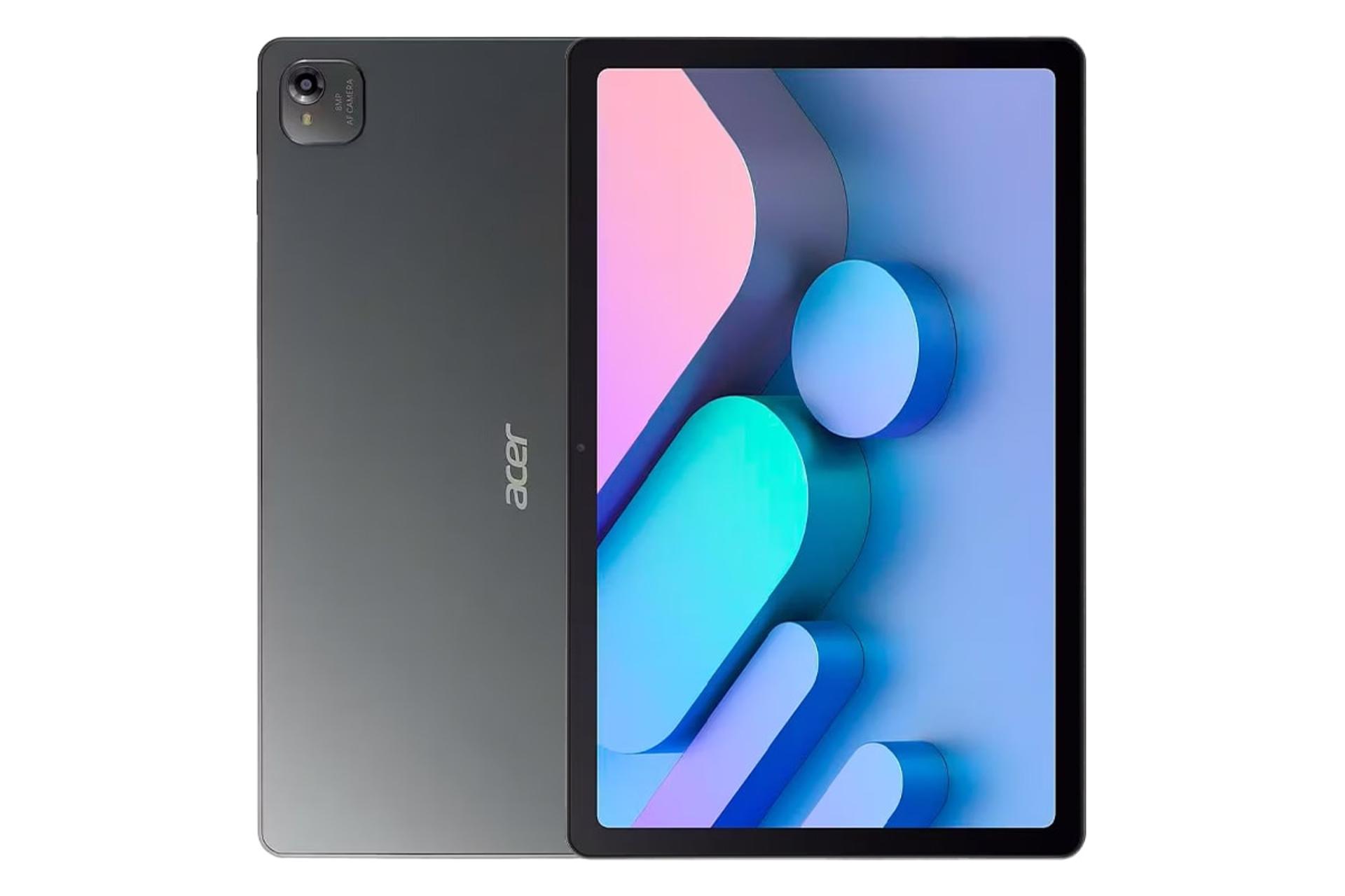 نمای کلی تبلت Iconia V12 ایسر / Acer Iconia V12 با نمایشگر روشن و نمایش دوربین و لوگوی پنل پشت