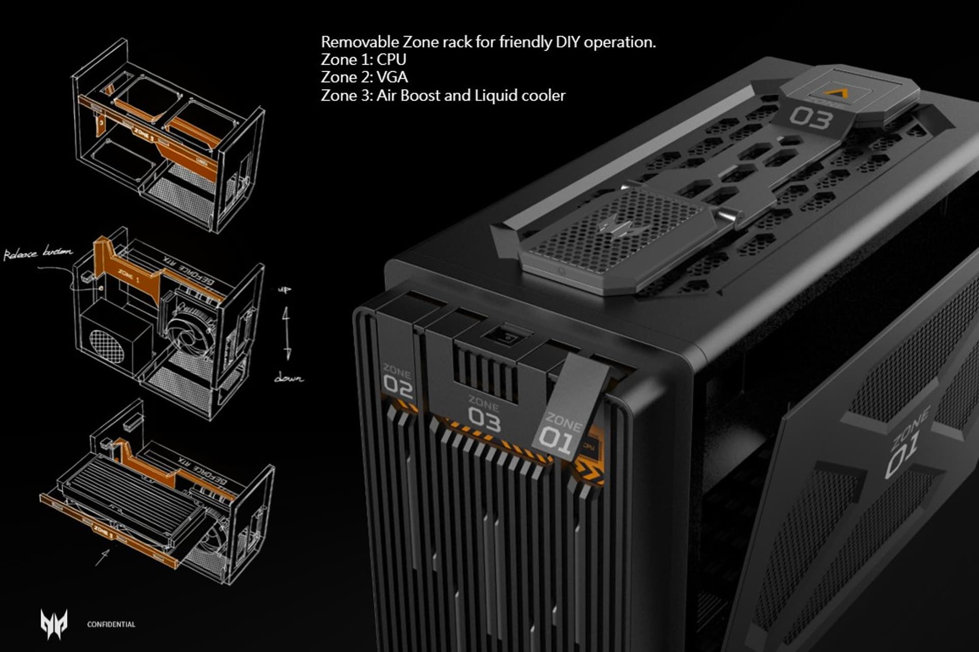 سه ناحیه داخلی کامپیوتر گیمینگ Acer Predator Orion X
