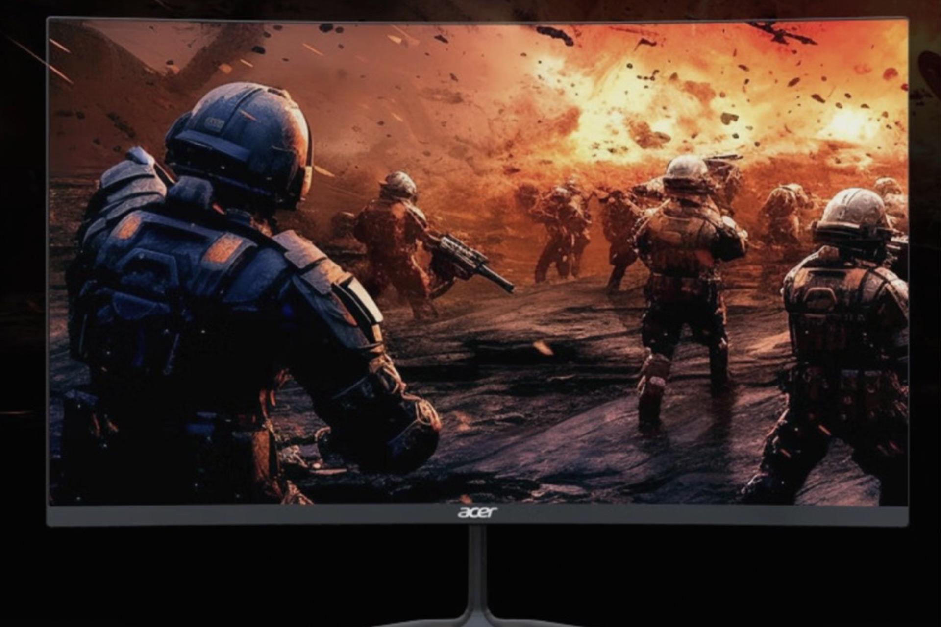 مانیتور ایسر Shadow Knight ED270U از نمایجلو درحال نمایش سربازان جنگ