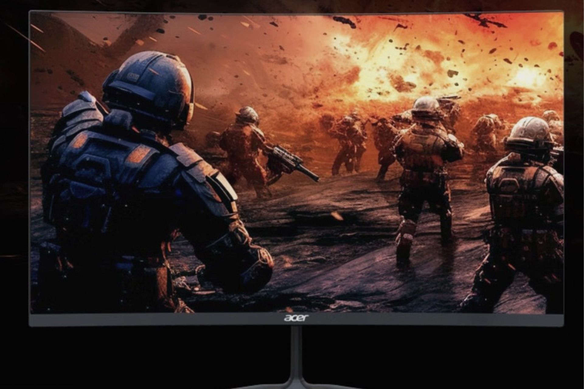 مانیتور ایسر Shadow Knight ED270U از نمایجلو درحال نمایش سربازان جنگ