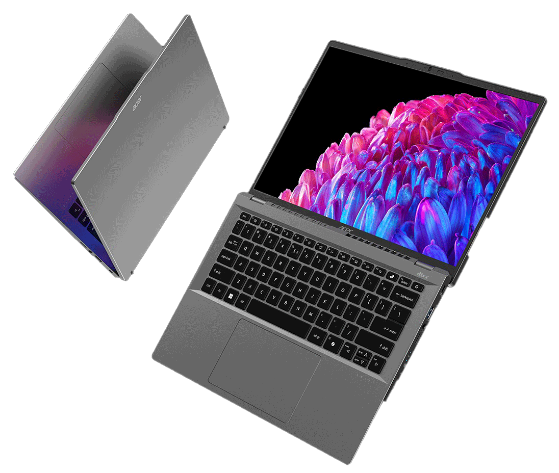 لپ تاپ ایسر سری swift edge 16 اولد خاکستری رنگ کاملا باز شده