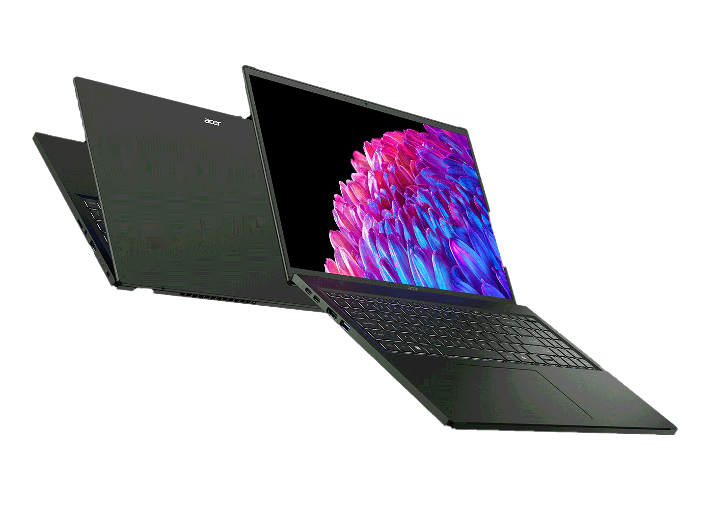 لپ تاپ ایسر سری swift edge 16 اولد خاکستری رنگ باز شده و از پشت