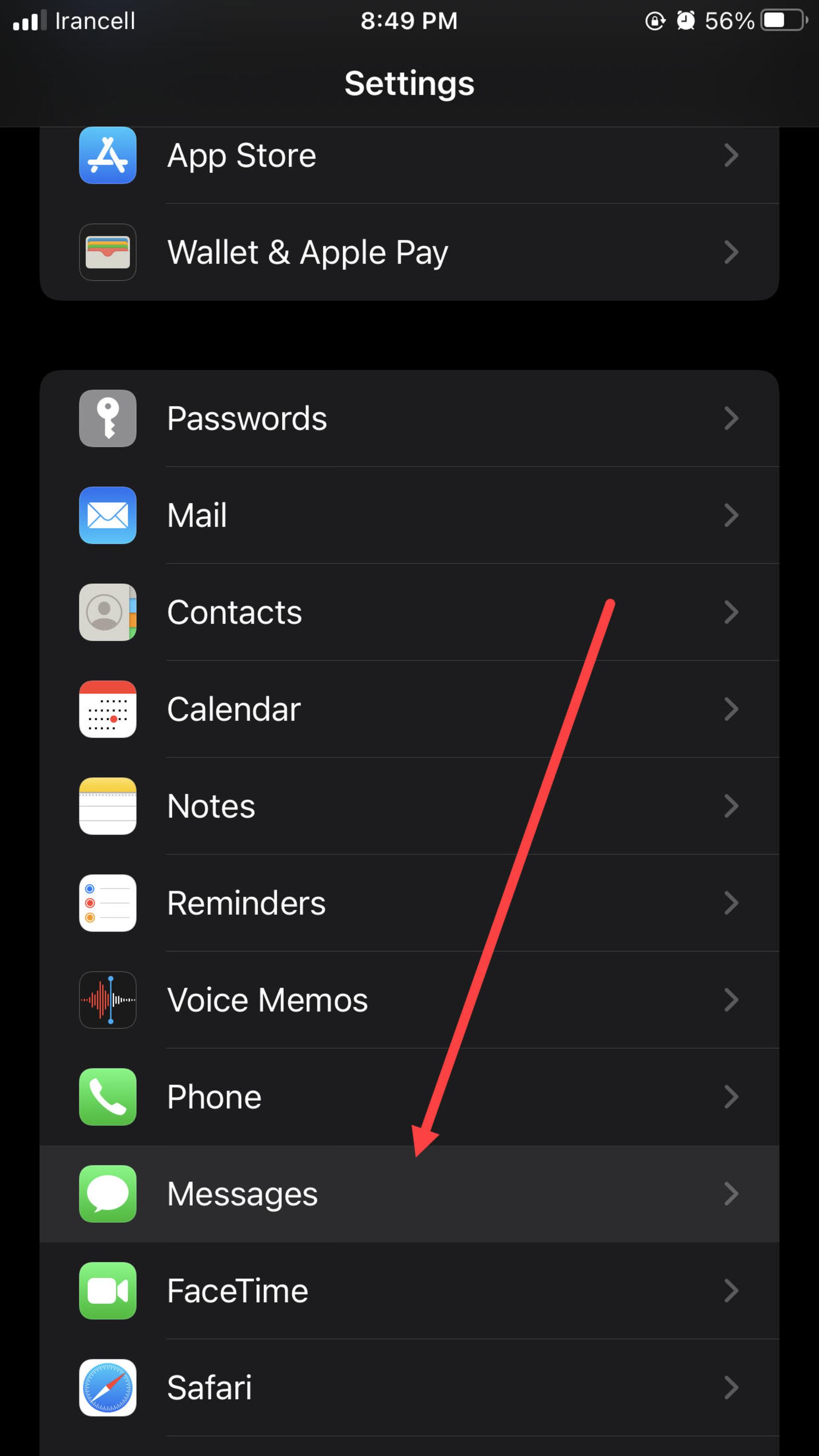 محیط Settings آیفون