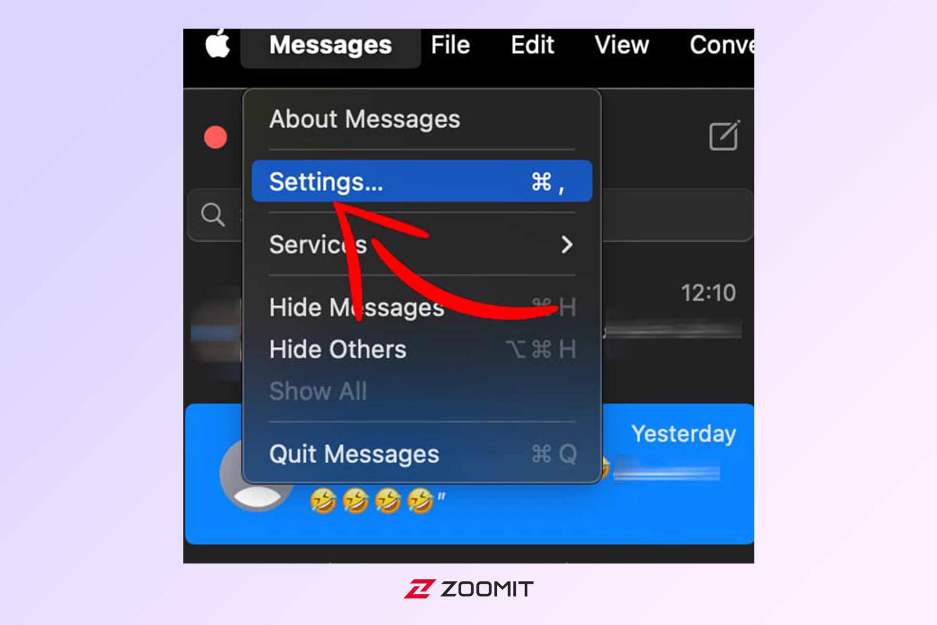 محیط Messages در مک بخش تنظیمات آی مسیج