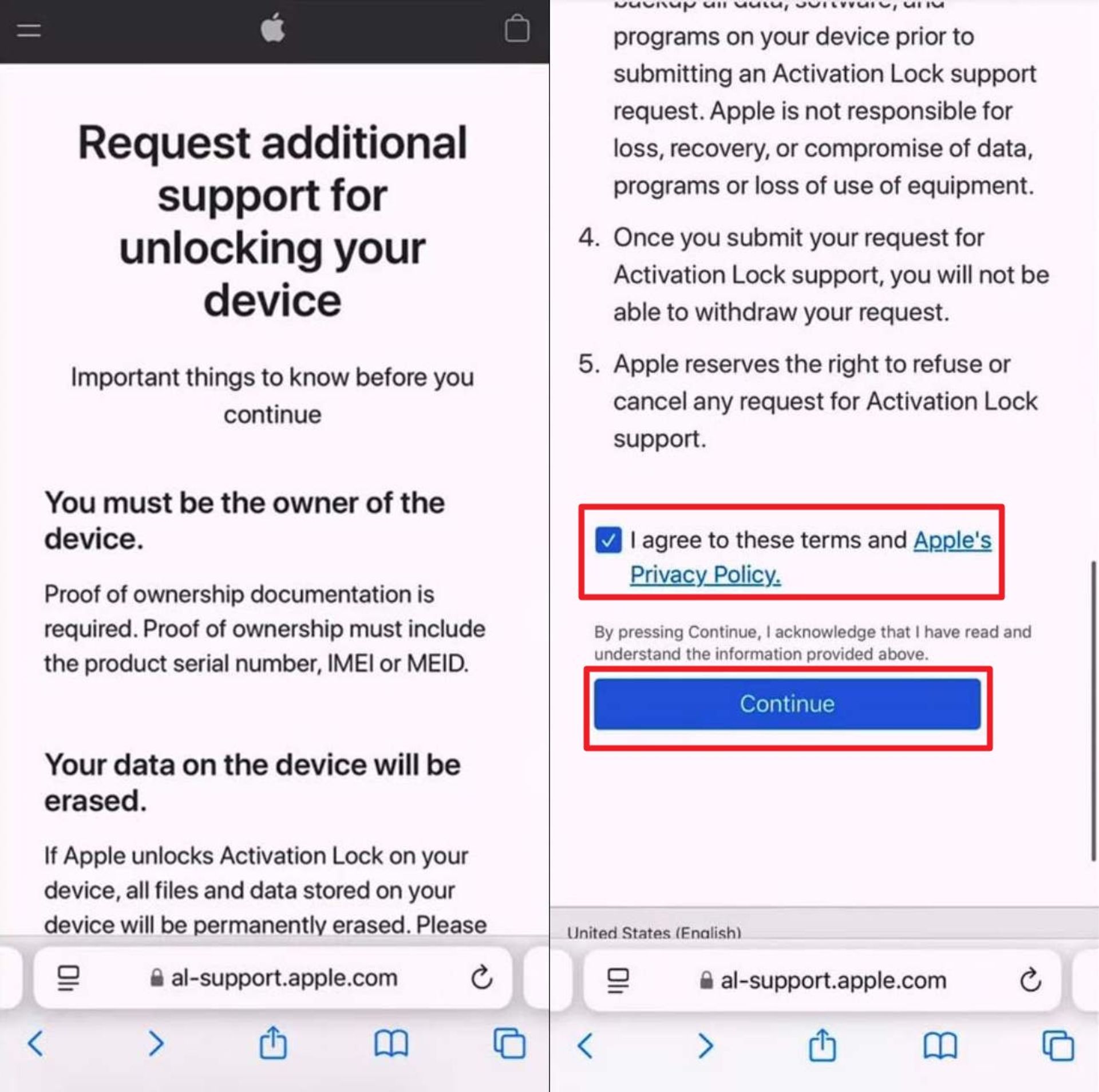 درخواست پشتیبانی برای رفع اکتیویشن لاک اپل - مرحله ۱