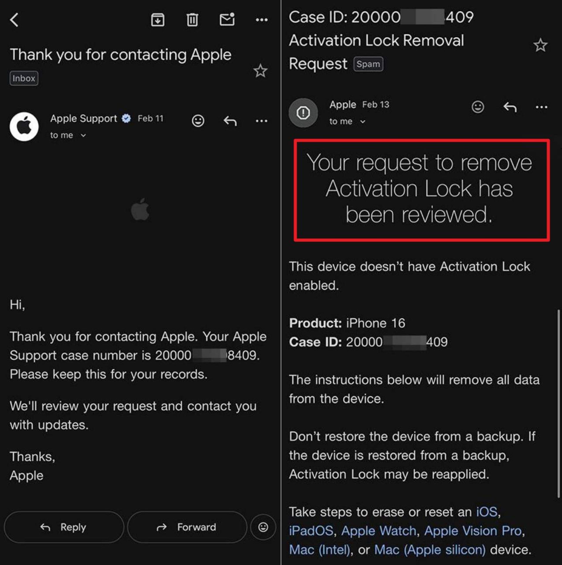 درخواست پشتیبانی برای رفع اکتیویشن لاک اپل - مرحله ۵