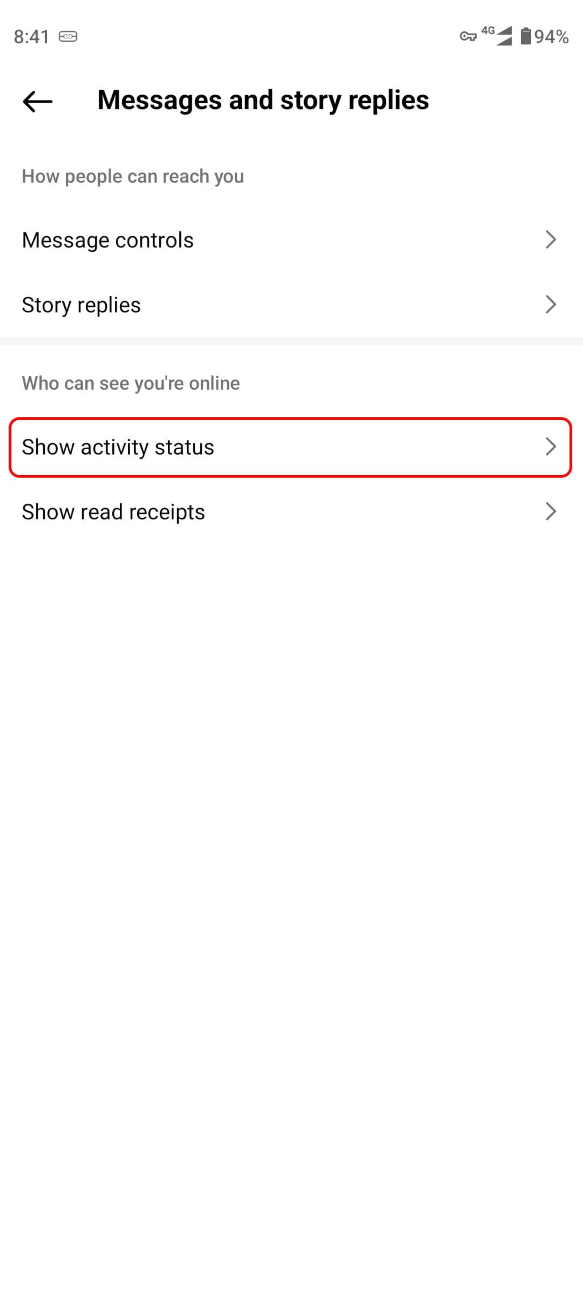 انتخاب Show Activity Status