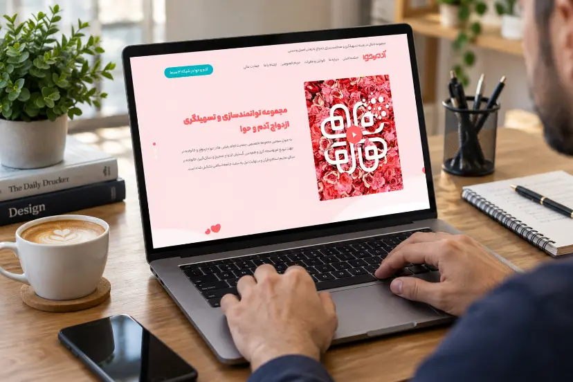 نمای صفحه اصلی اپلیکیشن همسریابی آدم و حوا (Adam va Hava) روی لپ‌تاپ