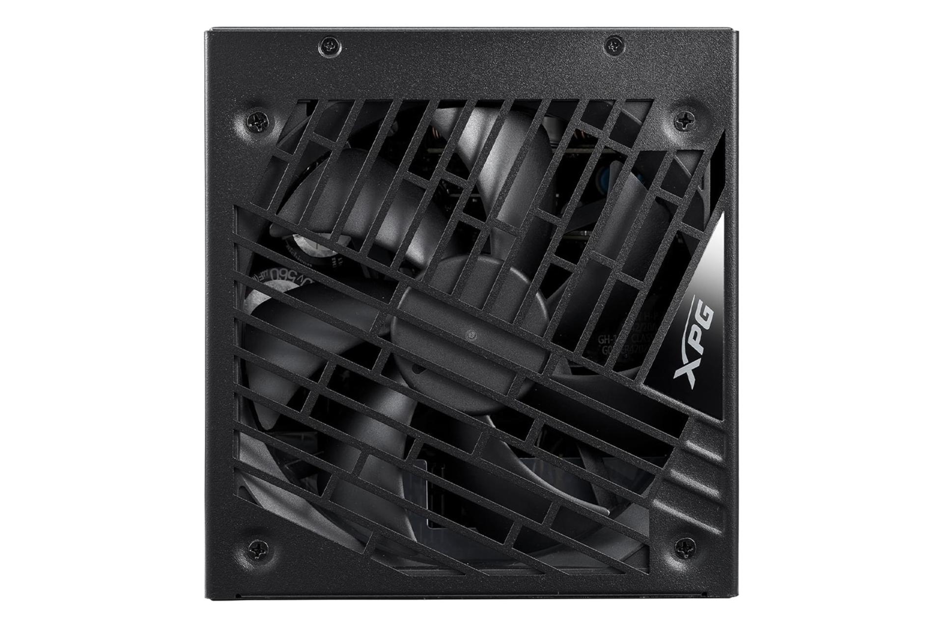 نمای پنل زیر پاور کامپیوتر ای دیتا XPG CORE REACTOR II با توان 1000 وات با نمایش فن و لوگو