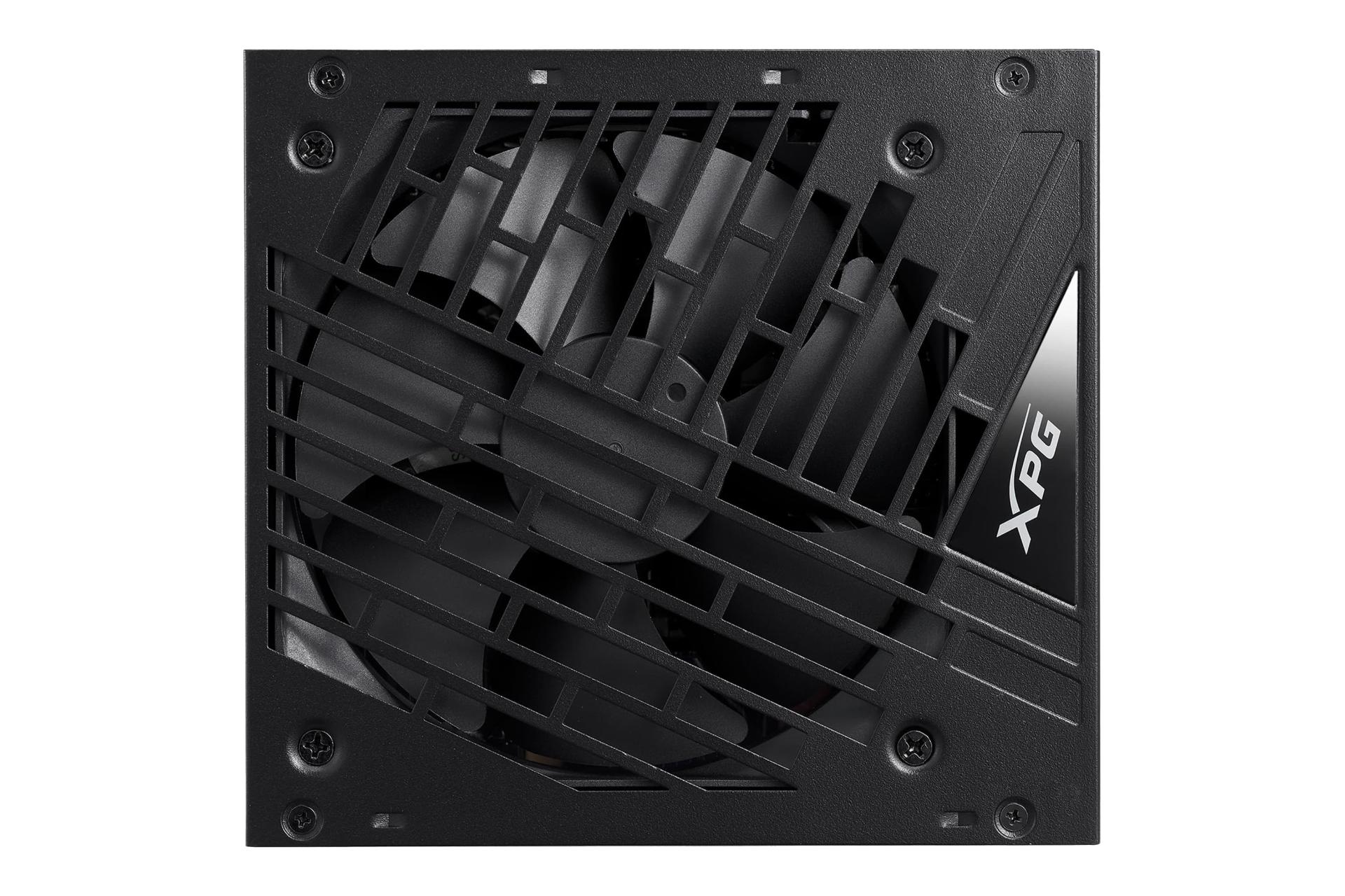 نمای پنل زیر پاور کامپیوتر ای دیتا XPG CORE REACTOR II با توان 750 وات با نمایش فن و لوگو