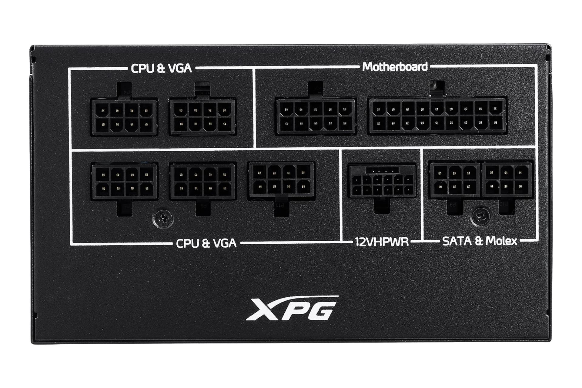 نمای اتصالات پنل پشت پاور کامپیوتر ای دیتا XPG CORE REACTOR II با توان 850 وات